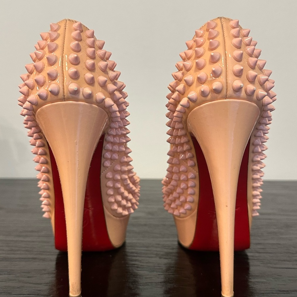 Christian Louboutin Pastel Pink Lady Peep Spike Heels 35.5 140mm